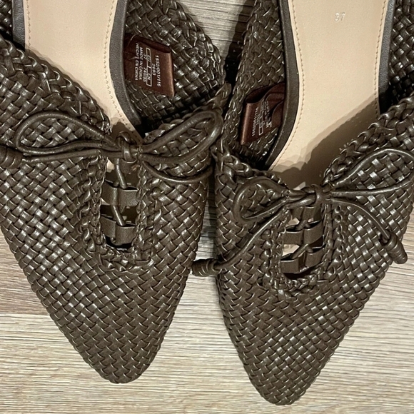Zara Brown Woven Slip On Mules Slides With Bows Dress Shoes Women’s Size 37 6.5 - Picture 5 of 11
